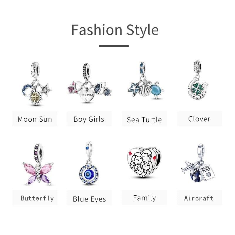 Charms FitFashion 925 Silver Original Bracelet Luminous Firefly Butterfly Turtle Feather Blue Eyes Beads DIY Daily Jewelry Gift