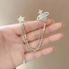 Sophisticated Crystal Moon Planet Lapel Pin Adornment for Men Rhinestone Collar Accessory with Hanging Chain Brooch