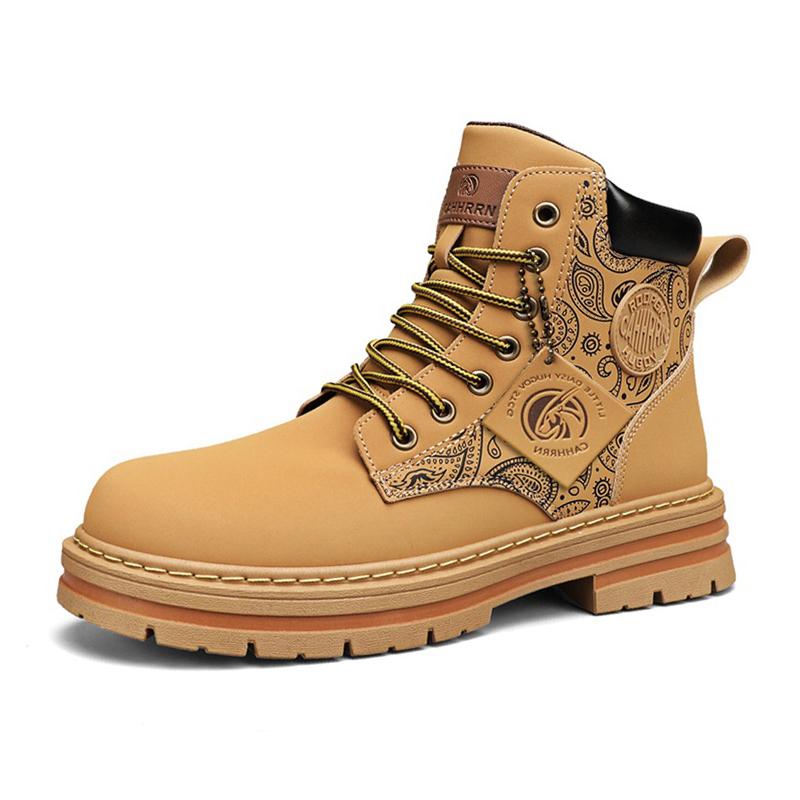 

Модные желтые мужские модные ботинки Модные повседневные мужские мотоциклетные ботинки Ботинки из кожи на шнуровке Ботинки мужские рабочие ботинки Botas Hombre 39