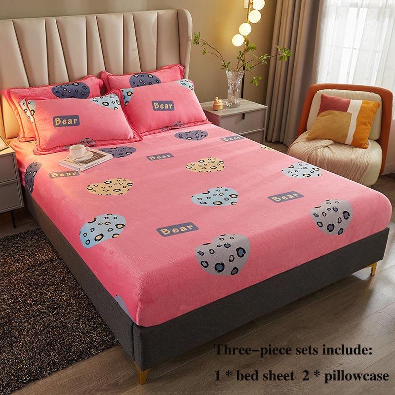 Beds Three-piece Bed Cover Coral Velvet All-inclusive Protective Cover Home Bedding Simple Wind Soft Skin