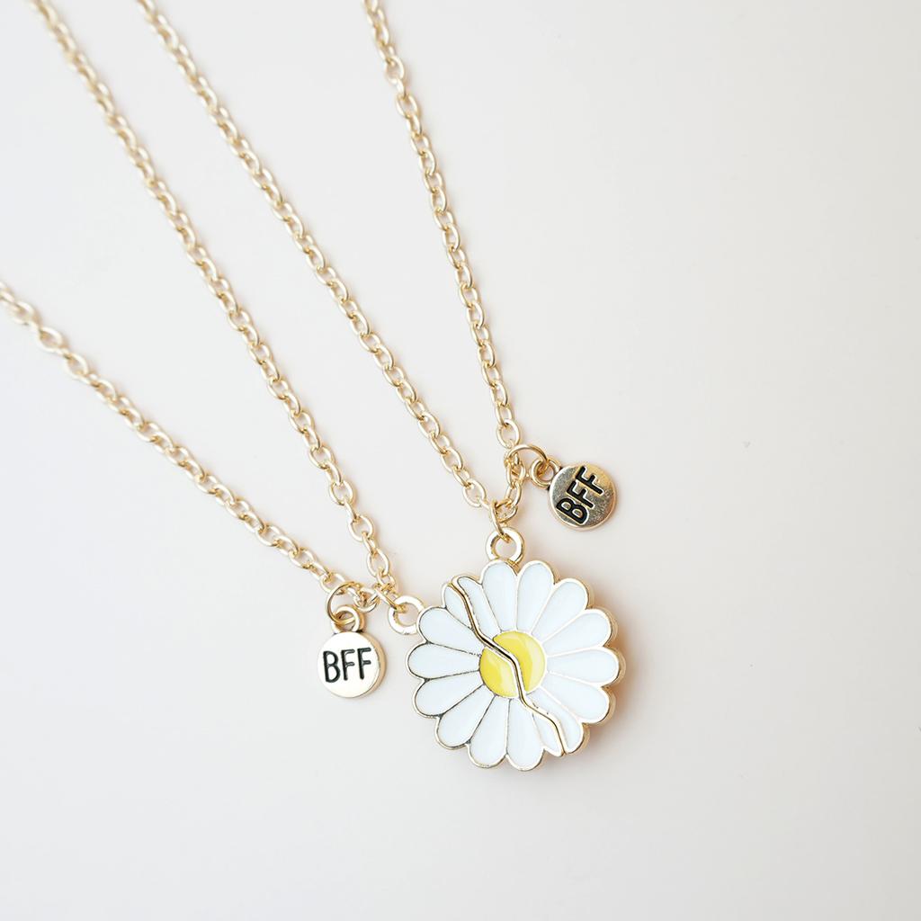 2 Stück/Set Beste Freunde Anhänger Halskette Für Frau Magnetisch Verstellbar Regenbogen Gänseblümchen Liebhaber Zerbrochenes Herz Kette BFF Schmuck Geschenke