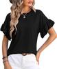 Women's clothing European and American spring and summer new solid color round neck lotus leaf sleeve short sleeve T-shirt top