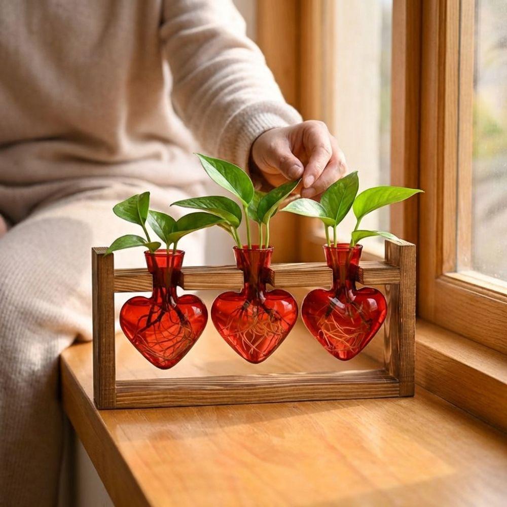 Wooden Stand Hydroponic Plant Vase Transparent Plant Propagation Station Modern Flower Pot  Office