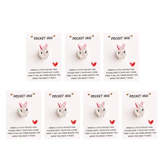 7Pcs Bunny Pocket Hug Card Positive Keepsake Card with Cute Resin Mini Bunny Emotional Support Card Gift for Friends Easter Basket Stuffers
