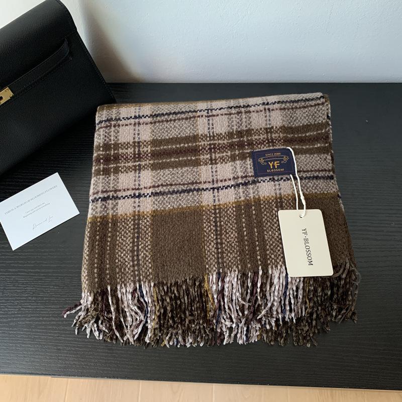 Autumn Winter Plaid Scarf Women Men Retro Black Checkered Warm Fringe Scarf Korean Fashion Soft Thick Shawl For Unisex Lady Male