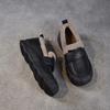 Johnature Genuine Leather Flat Slip-on Cotton Shoes Casual Soft Sole With Plush Warm Women's Loafers