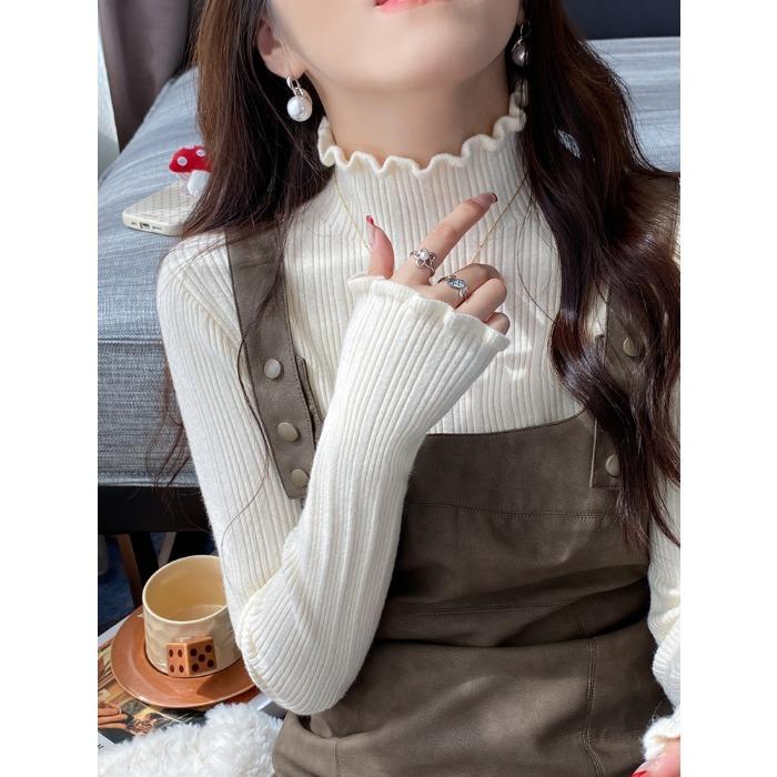 Autumn Knitted Turtleneck Long Sleeve Slim Jumper Tops Women Sweater Pullover Solid Ruffles Ladies Casual Shirts Soft Sweaters