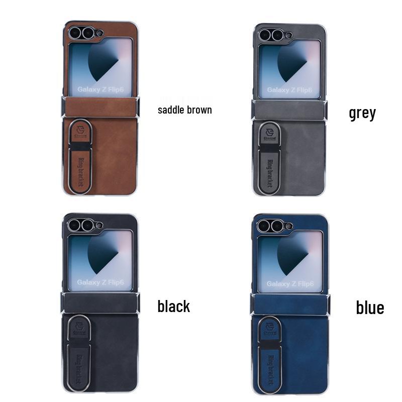 Samsung Z Flip6/7/5 Electroplated Leather Stand Case - Anti-Fall Protective Cover