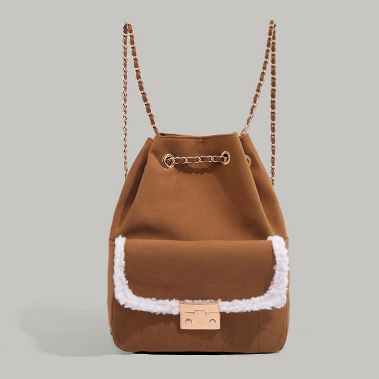 

Autumn and winter new bucket bag women s niche high-end chain backpack commuting going out multi-purpose pleated small backpack коричневый