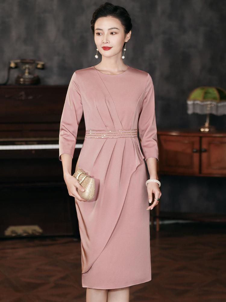 2024 Autumn Elegant Mid-Length Slimming Dress for Mother of the Bride