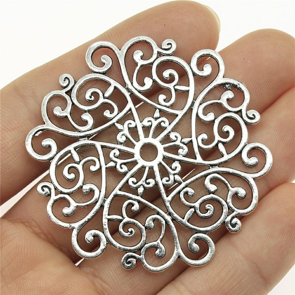 2pcs Big Size Round Hollow Flower Charms Pendant For Jewelry Making Necklace Earring Making
