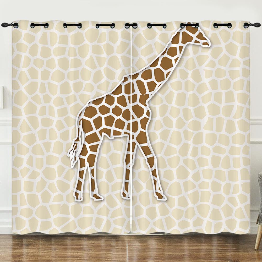 Curtain Cartoon Animal Love Giraffe 3D Digital Printing Blackout Curtain Punching