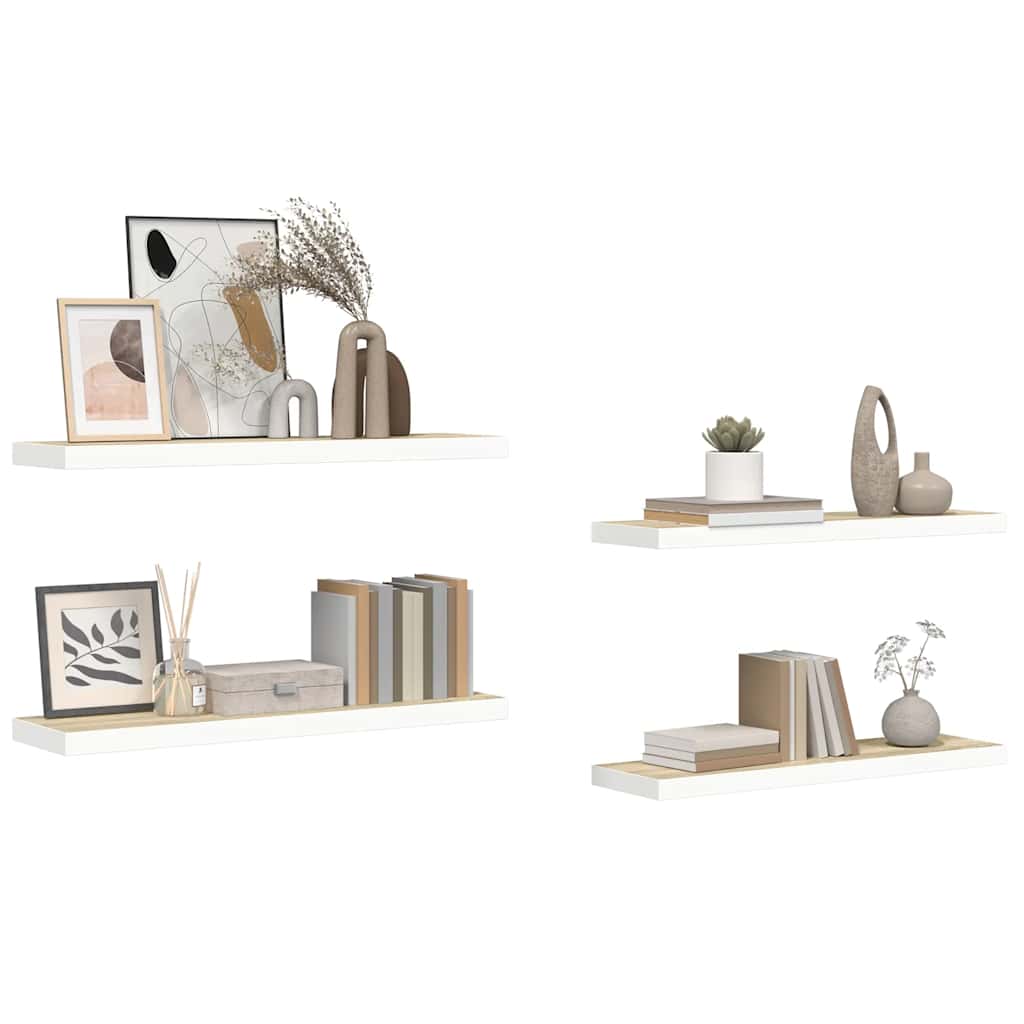 Vidaxl Półki Ścienne, 4 Szt., Dębowo-Białe, 80X23,5X3,8 Cm, Mdf