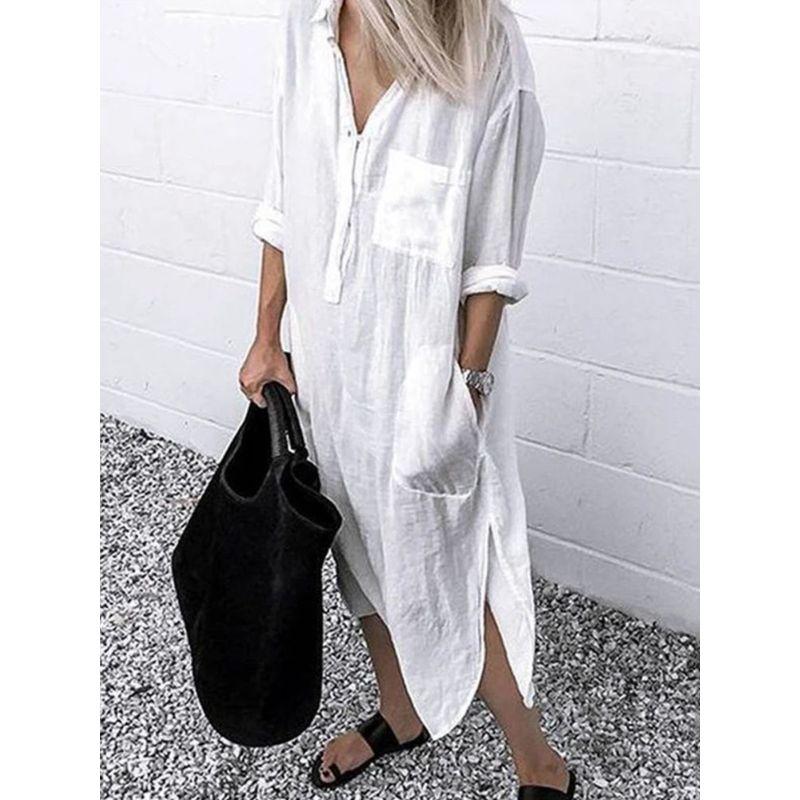 

Solid Color Slim Long Dress for Women Women Pure Color Slit Long Dress Dark Grey XXXL