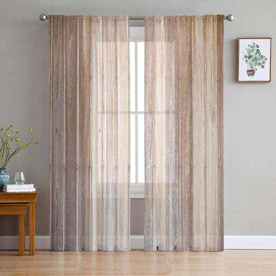 Tablones Shabby Retro Madera Marrón Cortinas Traslúcidas Sala de Estar Ventana Cortinas de Tul Para Dormitorio Cocina Decoración del Hogar Cortinas Voile