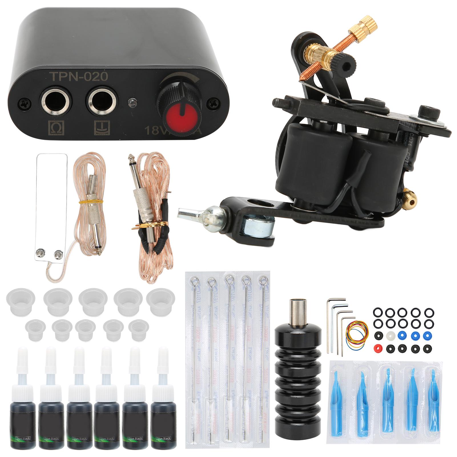 

Катушка для татуировки Педаль Блок питания Клип-шнур Игла Чернильная Чашка Набор для татуировки (90‑265В)США EU Plug