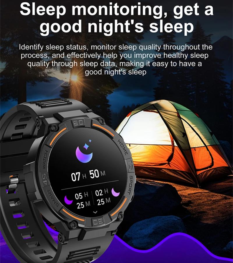 Smartwatch Militärisch Herren 360*360 HD Bildschirm Taschenlampe Gesundheitsüberwachung Wasserdicht Herzfrequenz BT Anruf Smartwatch Für Android IOS