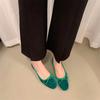 Elegant Velvet Ballerina Shoes Woman  Luxury Velour Ballet Flats Ladies Retro Round Toe Bowknot Shallow Loafers  In Red Green