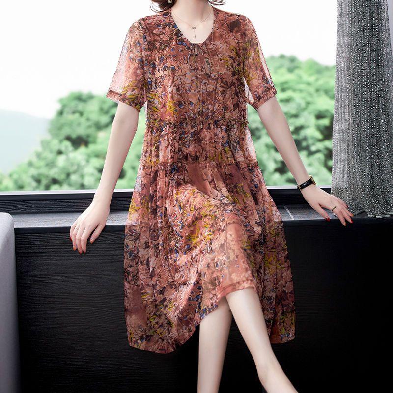Women Printed Dress Summer Plus Size Floral Dress Loose A-line Dress