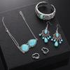 European and American Retro Ethnic Necklace Earrings, Turquoise Bracelet Ring, Light Luxury Fashion Bohemian Jewelry Set
