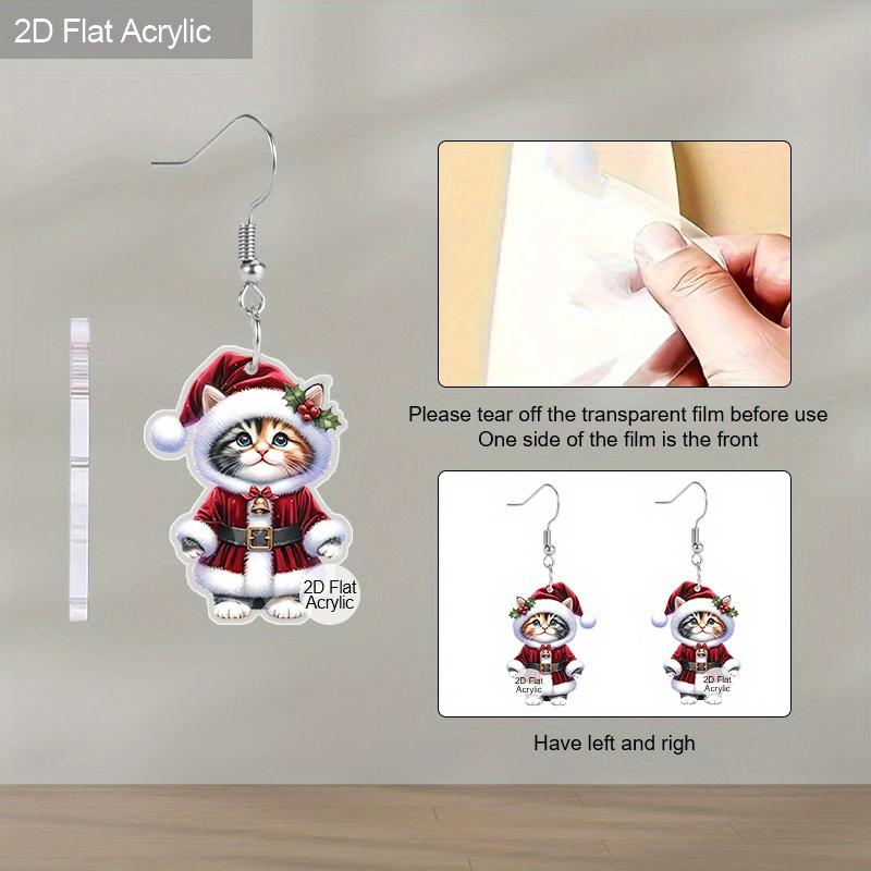 2D Flat Retro Cartoon Cat Women's Acrylic Dangle Earrings Christmas Party Jewelry Gift