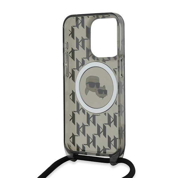 Karl Lagerfeld Klhmp15Lhckcklck Iphone 15 Pro 6.1 Czarny/Black Hardcase Iml Crossbody Monogram Karl & Choupette Head Magsafe