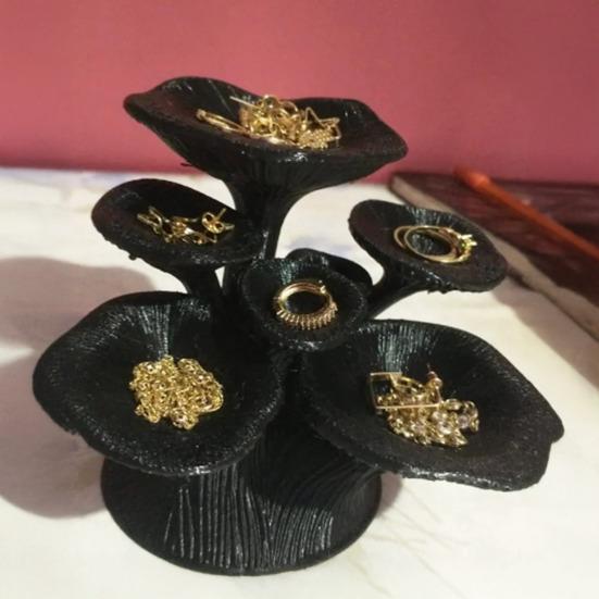 Yousheng Black Mushroom Jewelry Stand 3D Printed 7-Tier Jewelry Holder Desktop Earring Tree for Rings Necklaces Bracelets Keys Storage Vanity Decor