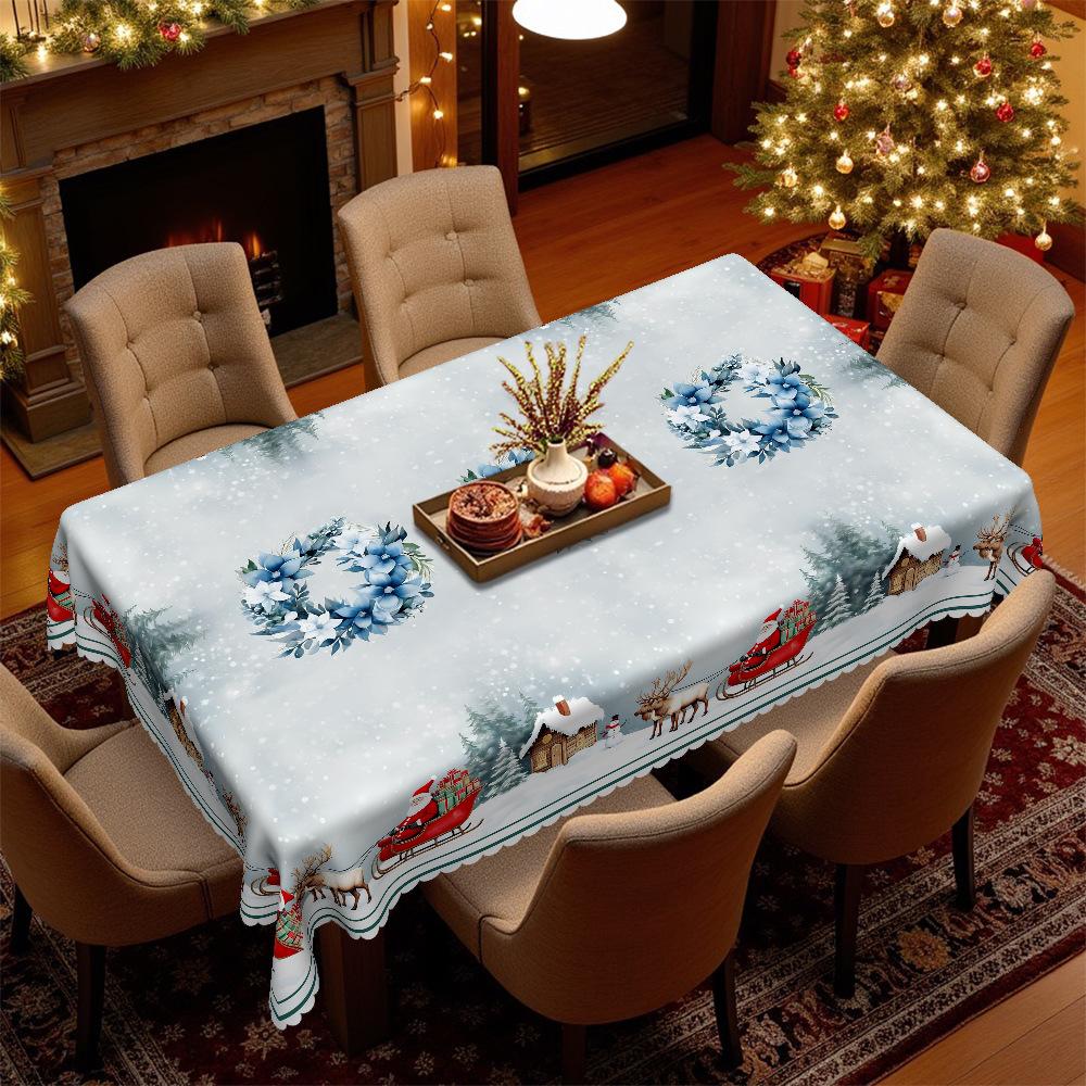 Christmas Tablecloth Snowflake Elk Reindeer Igloo, European Round Tablecloth Waterproof Leave-In, Household Dining Table Decorative Cloth