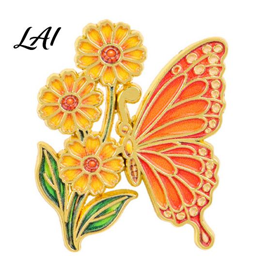 Butterfly Shaped Brooch Enamel Flower Pin Floral Badge for Sweaters Women Inscet Pin Coats Scarves Women
