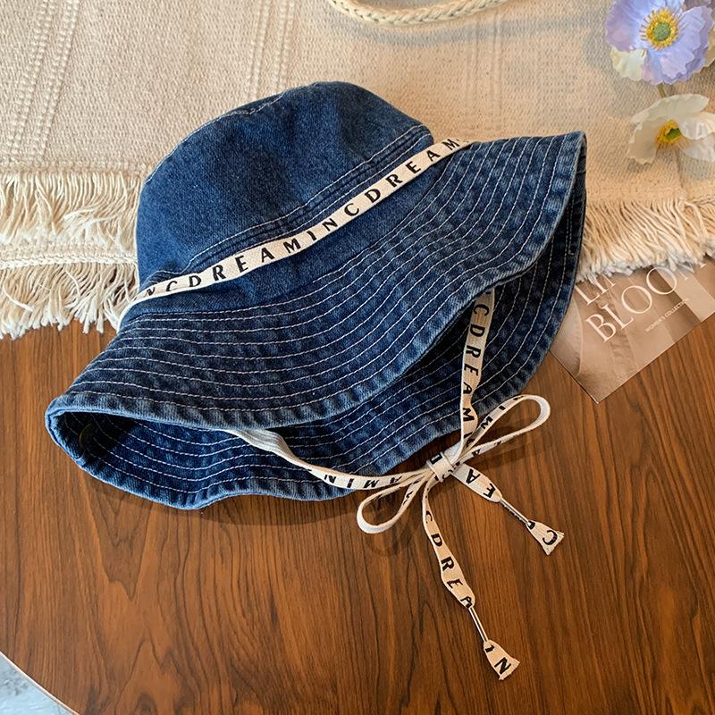 Autumn hat women's retro cowboy hat letter strap mountaineering hat outdoor hiking big head circumference bucket hat
