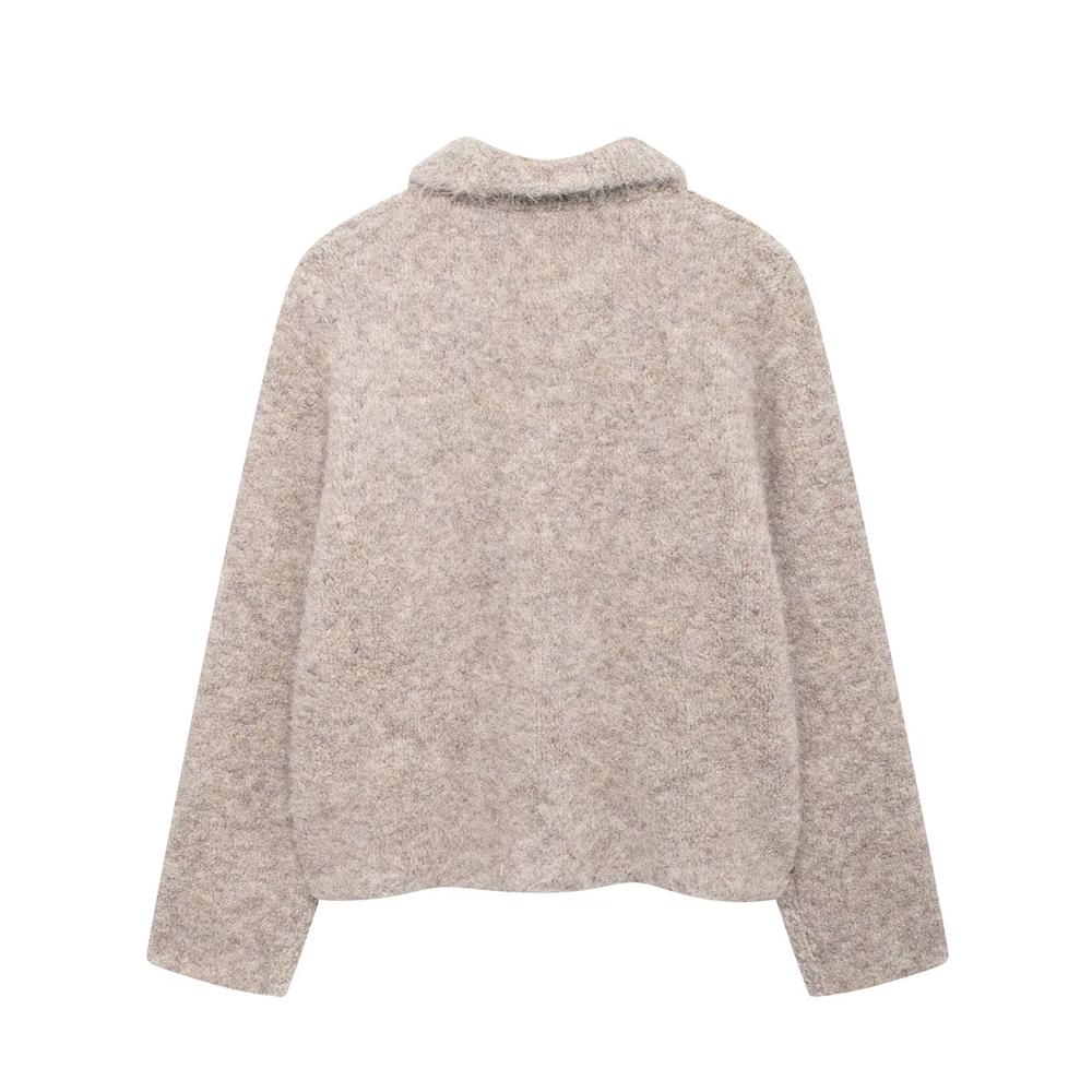 Autumn and Winter Women's Flower-shaped Button-decorated Lapel Long-sleeved Knitted Jacket Soft and Comfortable