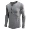 Herren Henley-Kragen Langarm-T-Shirt Unifarben Slim Fit Knopfleiste Lässiges Unterhemd Trendige Oberteile