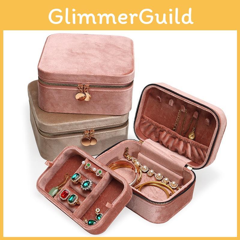 Velvet Jewelry Box With Dual Compartments For Rings Bracelets And Earrings