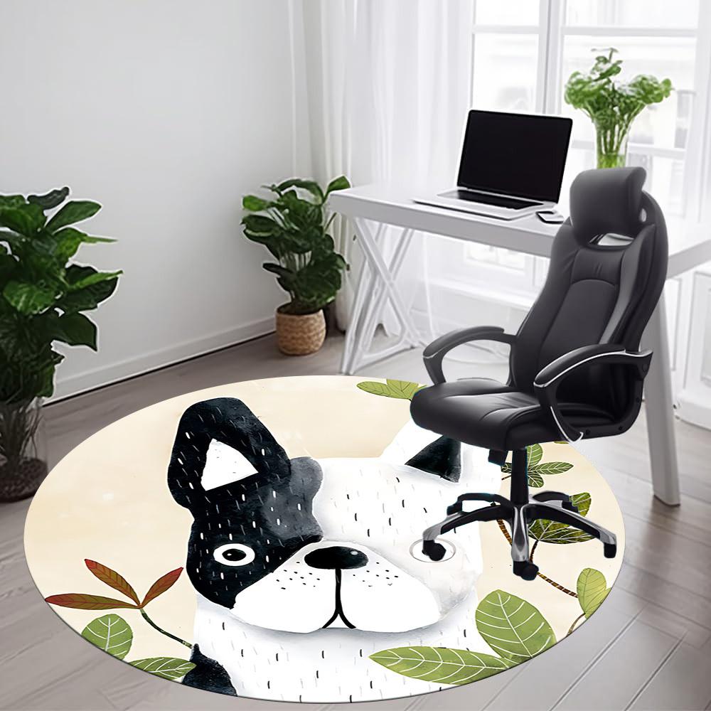 1pc Bulldog Leaves Office Round Area Rug, Indoor Mat Suitable ForOffice, Under Office Chairs Bedroom Living Room Home Decor, Room Deco, D071