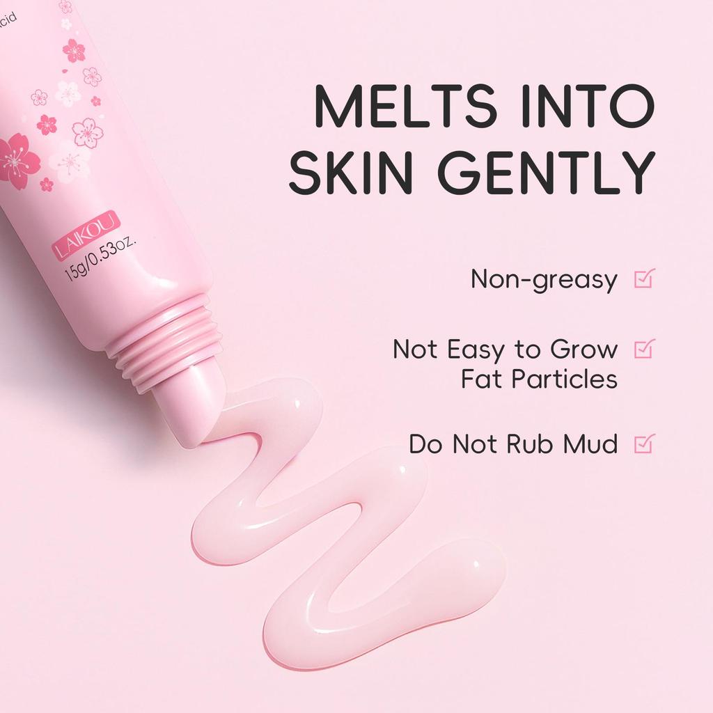 LAIKOU Sakura Faltenreduzierende Augencreme mit Roll-Applikator Schnelltrocknend Feuchtigkeitsspendend Hyaluronsäure Erfrischendes Augen-Serum 15ml