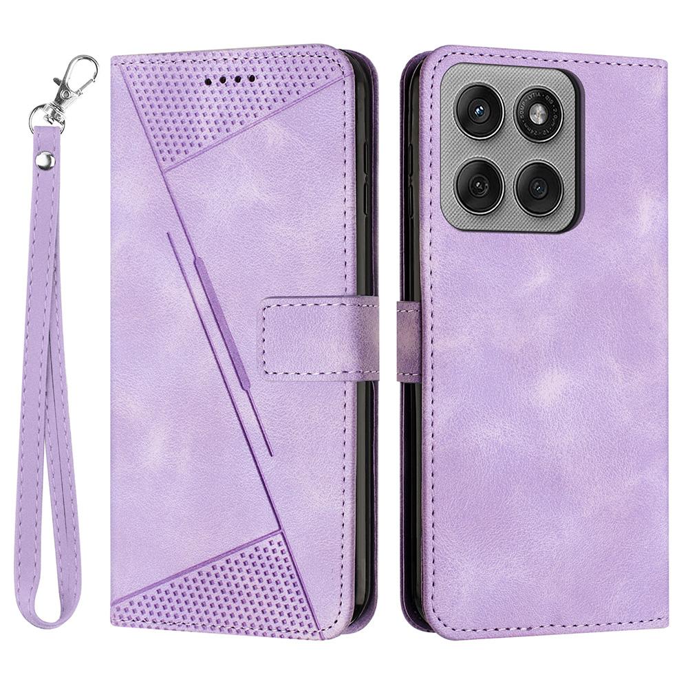 For Motorola Edge 60 Pro 5G Leather Case Imprinted Triangle Phone Cover with Hand Strap