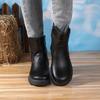 Soft Leather Boots Flat Bottom British Autumn and Winter New Fashion Boots Rubber Sole Boots Comfortable Velvet Boots Non-slip Warm Women