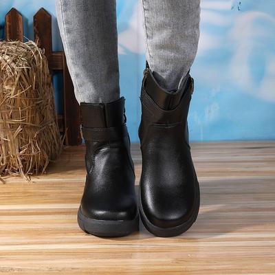 Weiche Lederstiefel flacher Boden Britischer Herbst und Winter neue Modestiefel Gummisohlenstiefel bequeme Samtstiefel rutschfest warm Damen