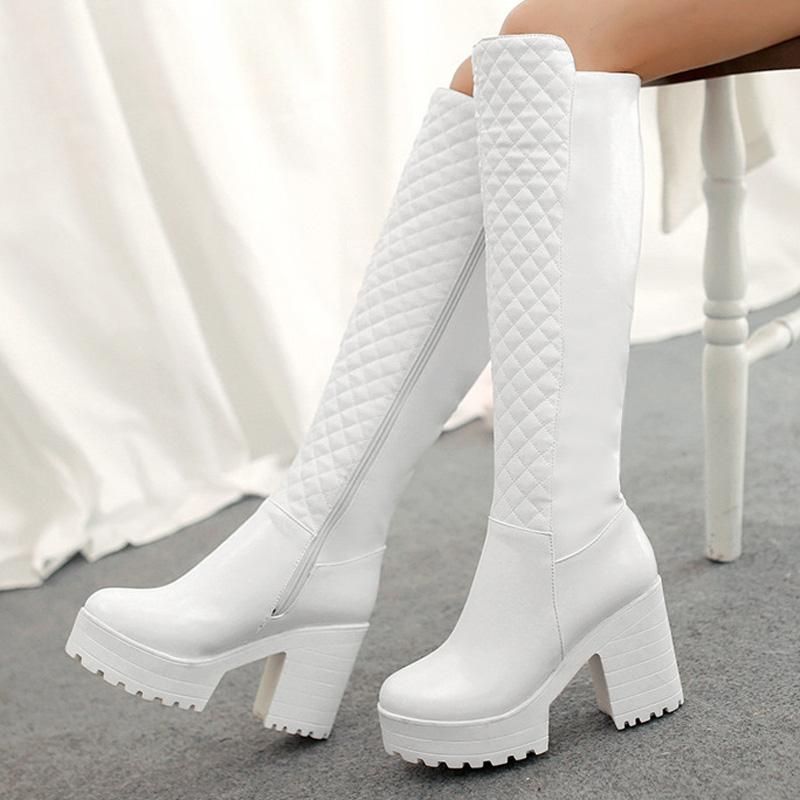 Square High Heels Riding Boots Women Thick Platform Women's Knee High Boots Roma Botas Mujer Sexy Winter Shoes Woman