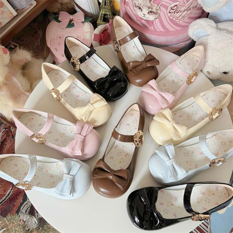 Sweet pink bow shallow mouth single shoes women's summer 2025 new cute lolita shoes low heel round head lolita