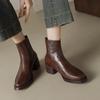 Krazing Pot Cow Skin Winter Round Toe Chunky Heels Motorcycle Boots Size 43 Zipper Women Platform Ankle Boots