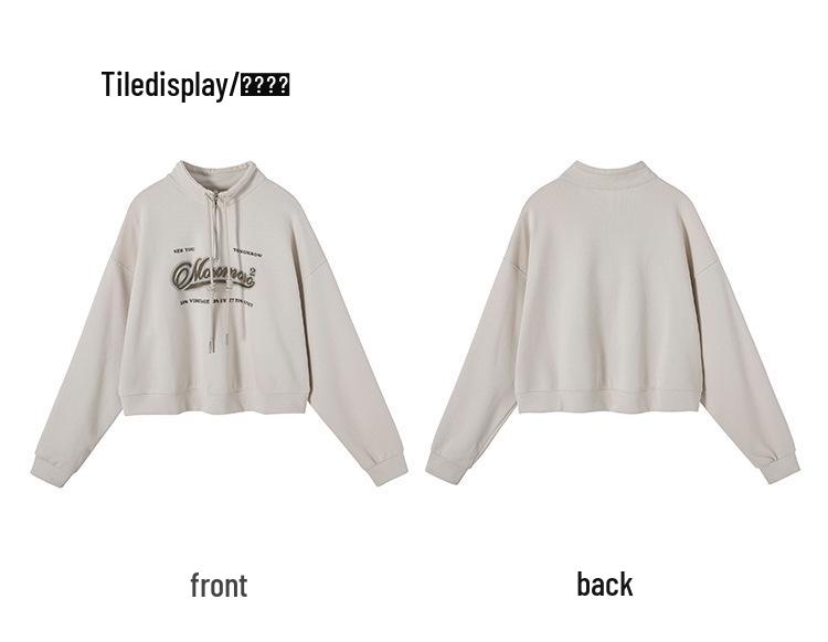 Europäischer Stil Übergröße High Waist Sweatshirt für Damen - 2025 Frühling/Herbst Kollektion: Lockere Passform, Schlankmachend, Stehkragen, Kurzes Oberteil