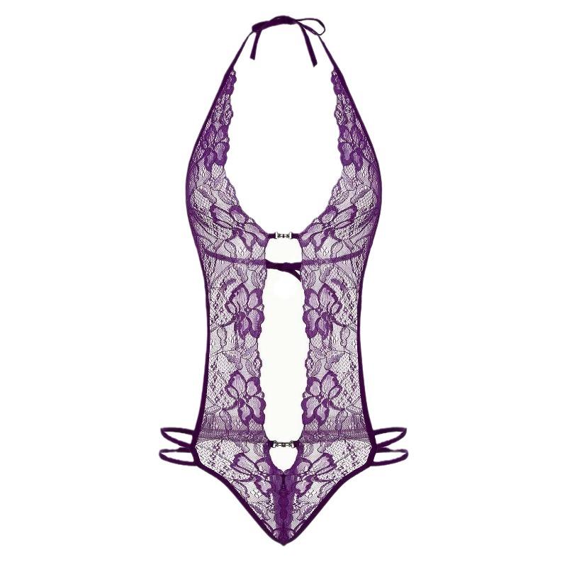 Sexy Dessous mit transparenter Brust Einteilige Unterwäsche Pyjama Uniform Verführerisches Plus Size Pure Desire Set