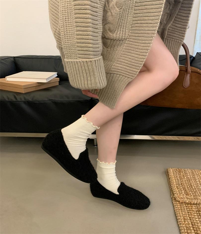 

2025 autumn and winter new Internet celebrities simple and gentle fluffy bag head plush fluffy slippers women s wear 39 чёрный