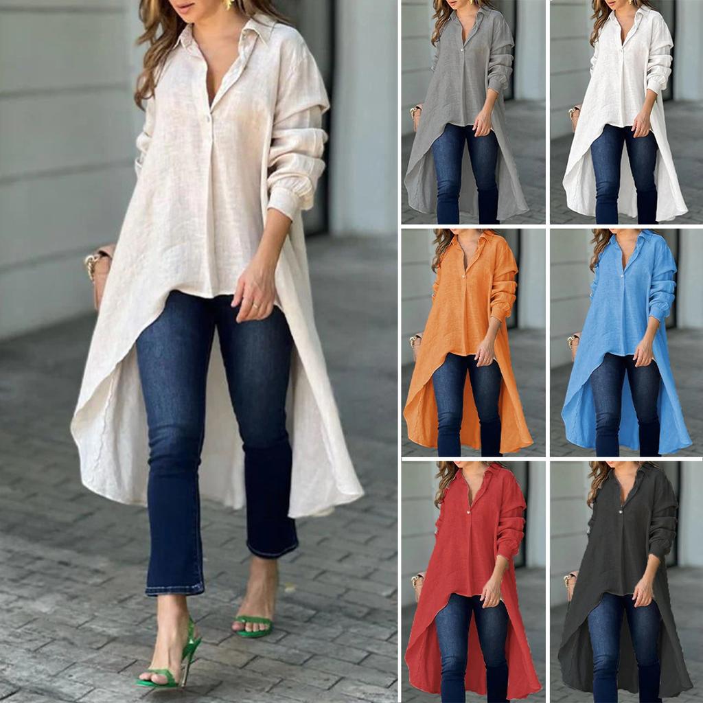 Women's Solid Color Loose Elegant Long Sleeve Irregular Lapel Shirt