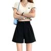 Women's High Waist Black Casual A-line Summer Sports Shorts - Loose Fit, Wide Leg, 2026