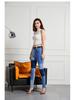 2025 Women's High Waist Slim Jeans with Elasticity, European & American Style, Plus Size, Frayed Hem, Patchwork