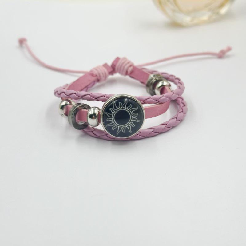 Luminous Sun & Moon Time Gem Unisex Vintage Leather & Beaded Bracelet