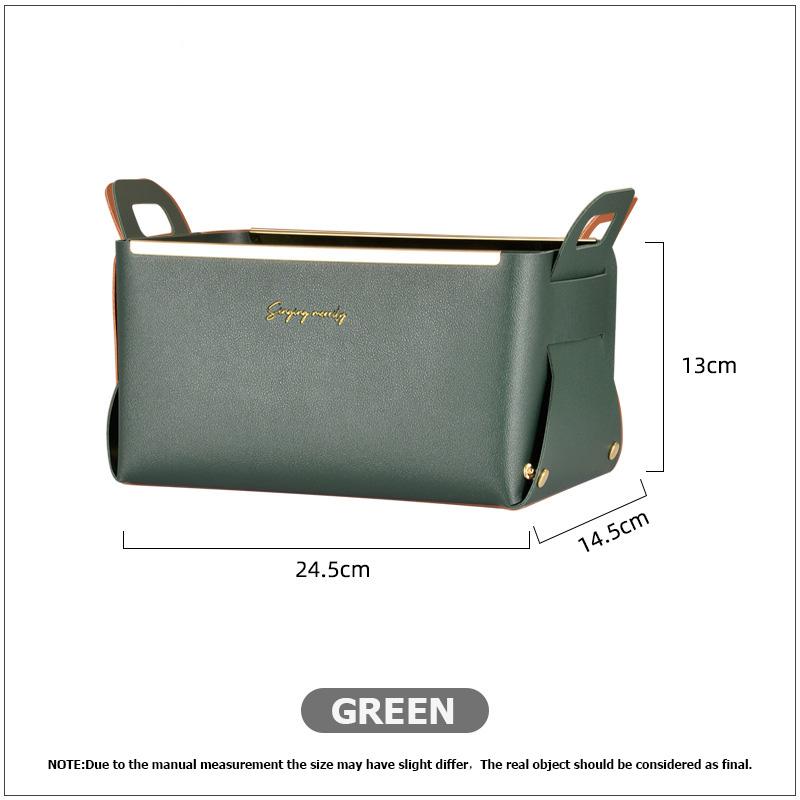 Кожаный ящик для хранения с ручкой, устройство для беспорядка на рабочем столе, гостиная, уход за кожей, косметика, закуски, кожаный поднос для хранения onesize зелёный
