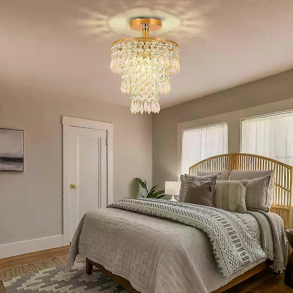 Welikera Crystal Chandelier Ceiling Light, 200*290mm Crystal Ceiling Light for Living Room, Gold